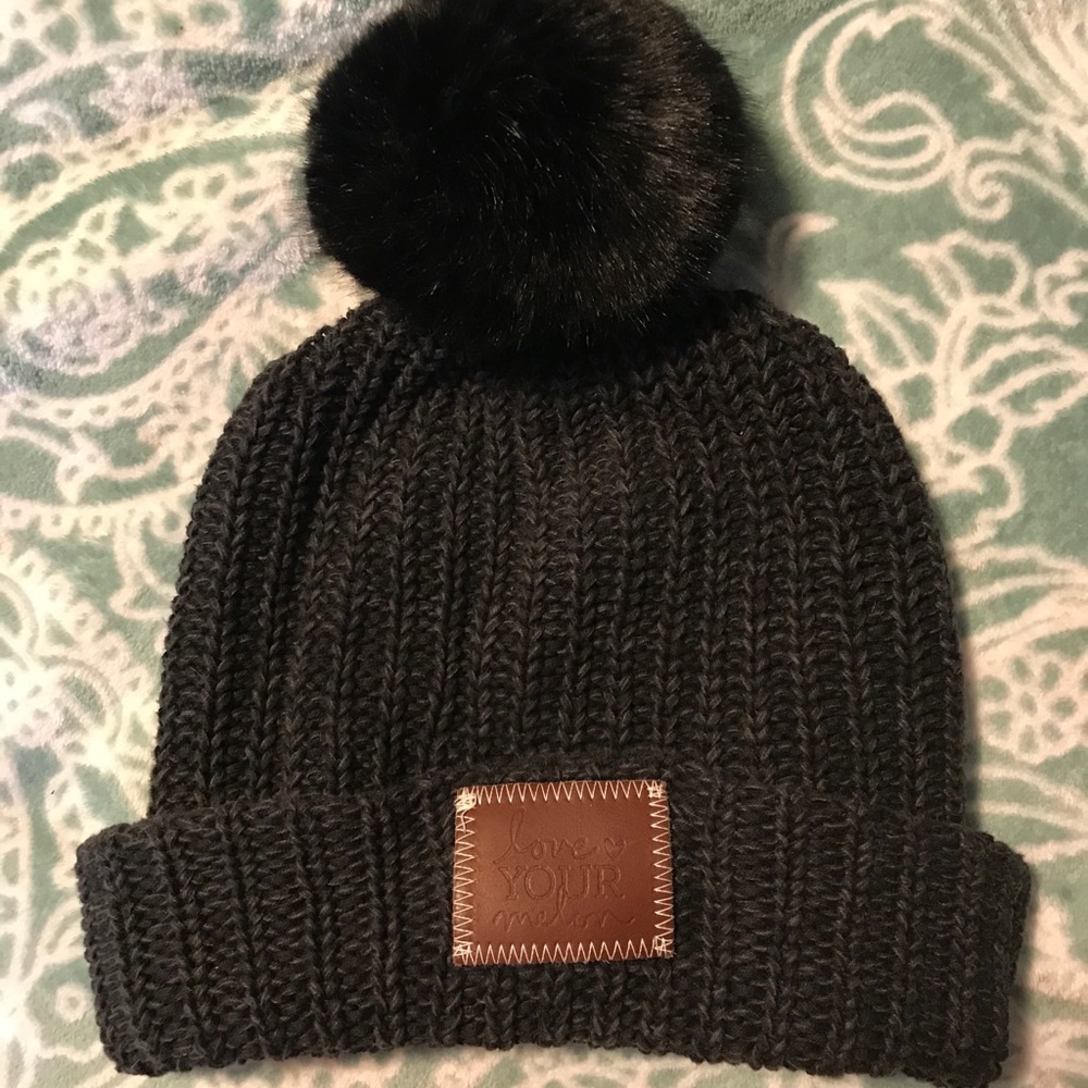 Smoke speckled Cuffed Beanie with removable Pom